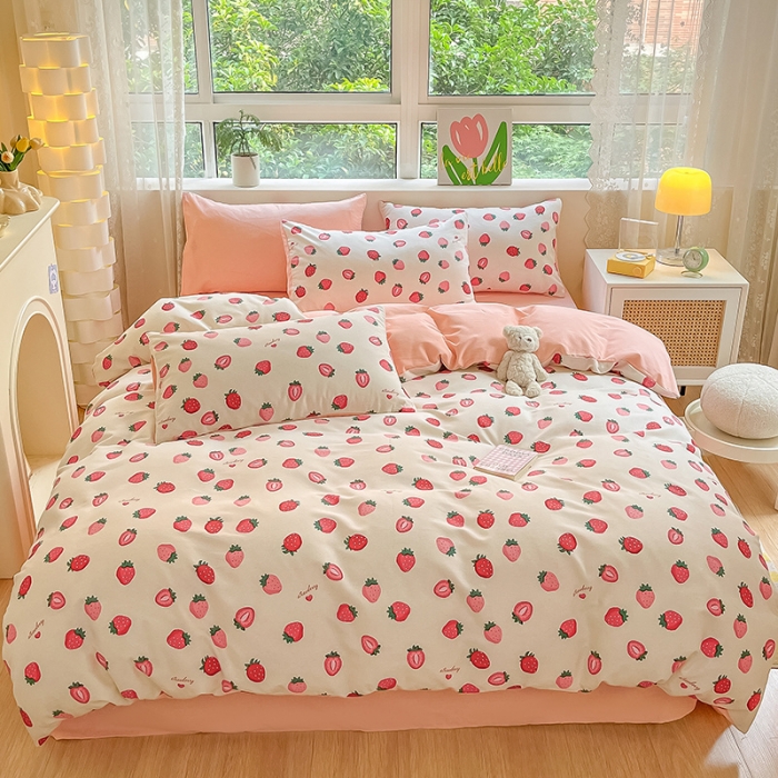 91家纺网 家纺一手货源 找家纺 涵宸 2023新款全棉加厚磨毛刺绣四件套-唯美 甜豆