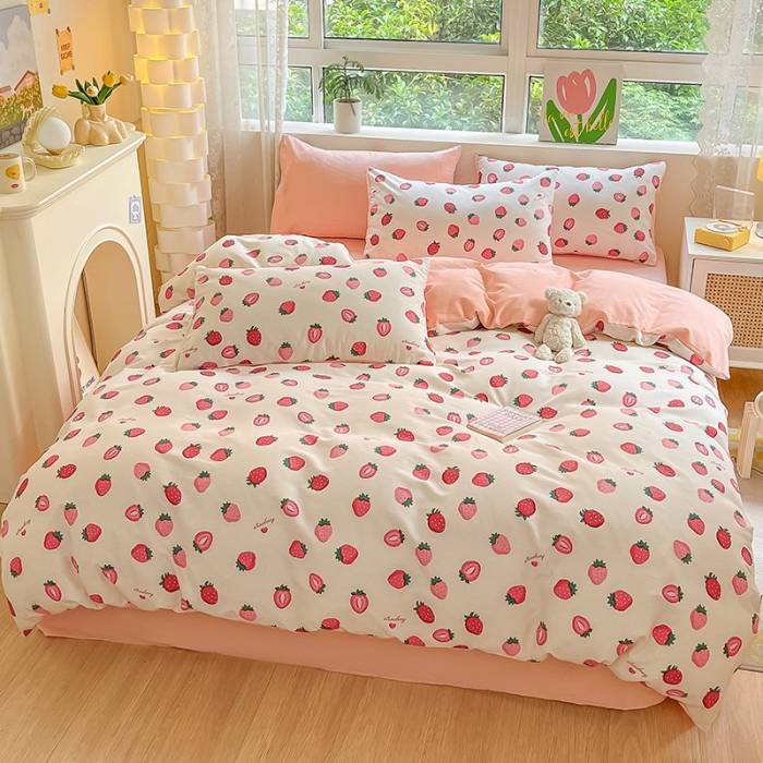 91家纺网 家纺一手货源 找家纺 涵宸 2023新款全棉加厚磨毛刺绣四件套-唯美 甜豆