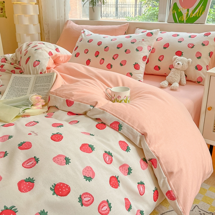 91家纺网 家纺一手货源 找家纺 涵宸 2023新款全棉加厚磨毛刺绣四件套-唯美 甜豆