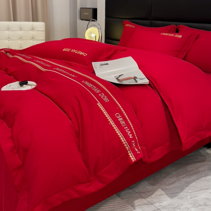 91家纺网 家纺一手货源 找家纺 金米诺 2024新款磨毛双斜四件套 大红