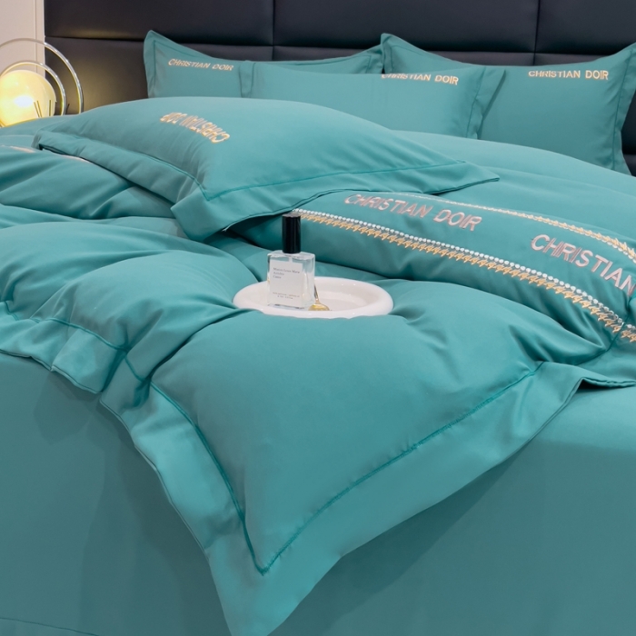 91家纺网 家纺一手货源 找家纺 金米诺 2024新款磨毛双斜四件套 珊瑚绿