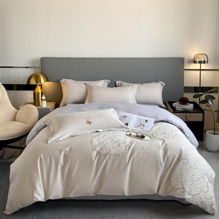 91家纺网 家纺一手货源 找家纺 涵宸 2023新款加厚全棉刺绣四件套-米昂 米昂-灰