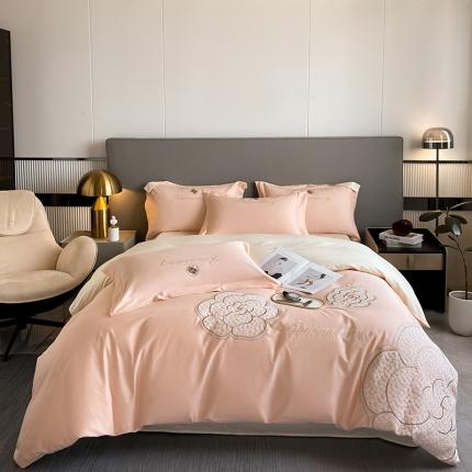 91家纺网 家纺一手货源 找家纺 涵宸 2023新款加厚全棉刺绣四件套-米昂 米昂-粉