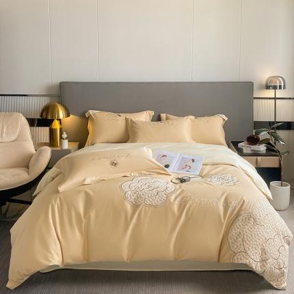 91家纺网 家纺一手货源 找家纺 （总）涵宸 2023新款加厚全棉刺绣四件套-米昂