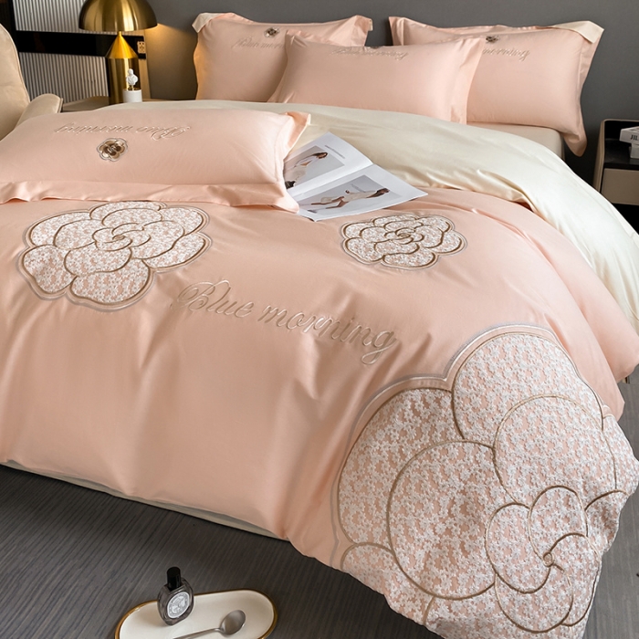 91家纺网 家纺一手货源 找家纺 （总）涵宸 2023新款加厚全棉刺绣四件套-米昂