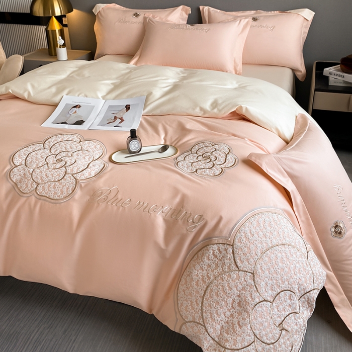 91家纺网 家纺一手货源 找家纺 涵宸 2023新款加厚全棉刺绣四件套-米昂 米昂-粉