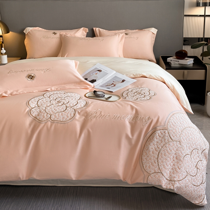 91家纺网 家纺一手货源 找家纺 涵宸 2023新款加厚全棉刺绣四件套-米昂 米昂-粉