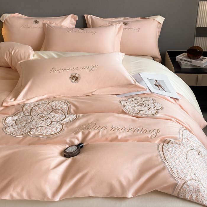 91家纺网 家纺一手货源 找家纺 涵宸 2023新款加厚全棉刺绣四件套-米昂 米昂-粉