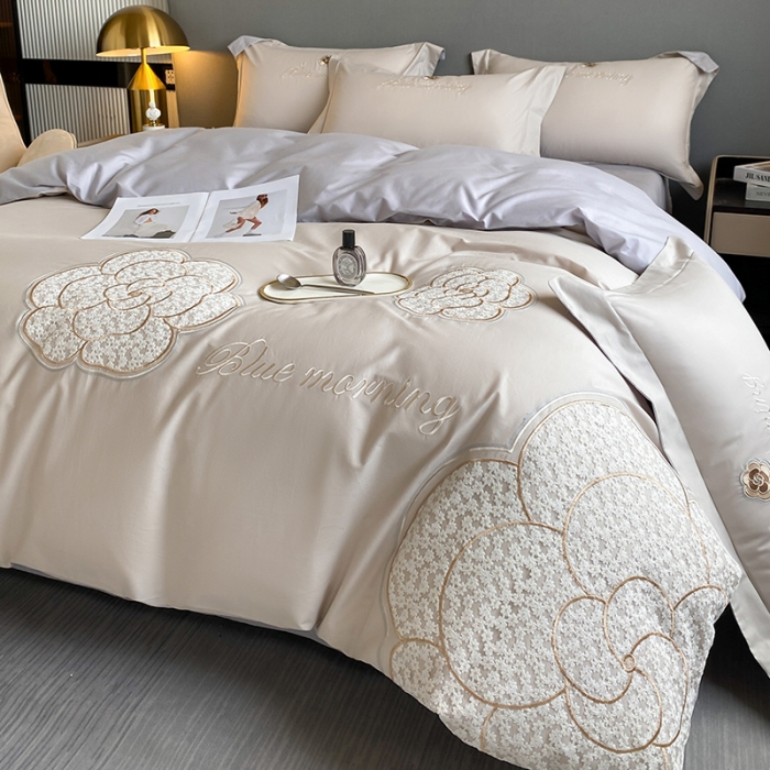 91家纺网 家纺一手货源 找家纺 涵宸 2023新款加厚全棉刺绣四件套-米昂 米昂-灰