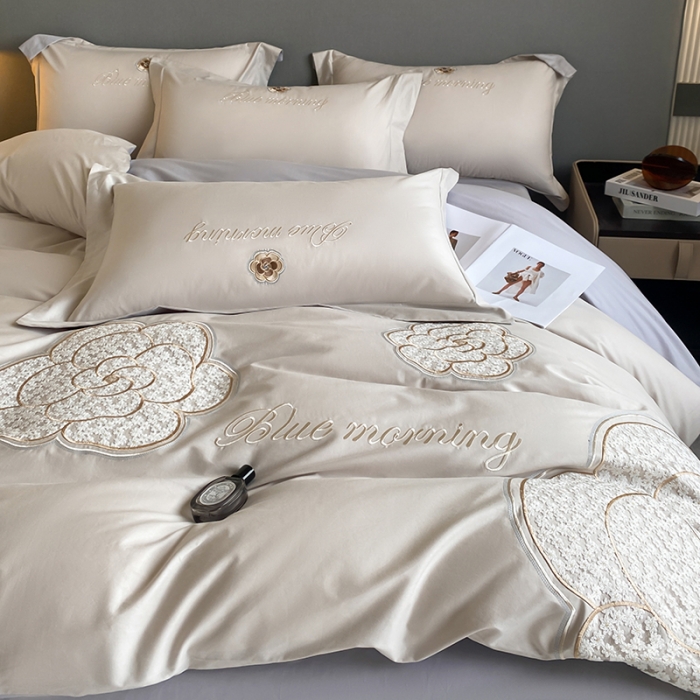 91家纺网 家纺一手货源 找家纺 涵宸 2023新款加厚全棉刺绣四件套-米昂 米昂-灰