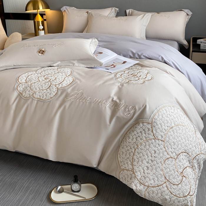 91家纺网 家纺一手货源 找家纺 涵宸 2023新款加厚全棉刺绣四件套-米昂 米昂-灰