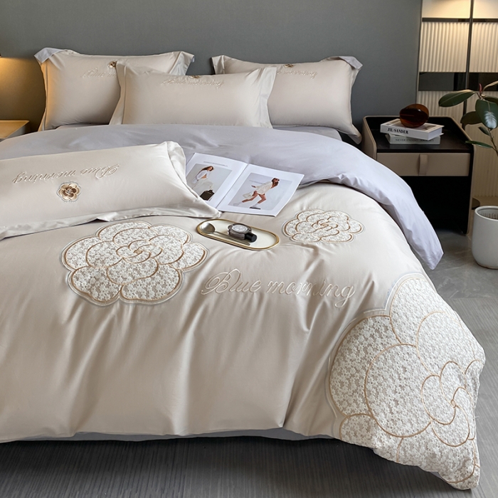 91家纺网 家纺一手货源 找家纺 涵宸 2023新款加厚全棉刺绣四件套-米昂 米昂-灰