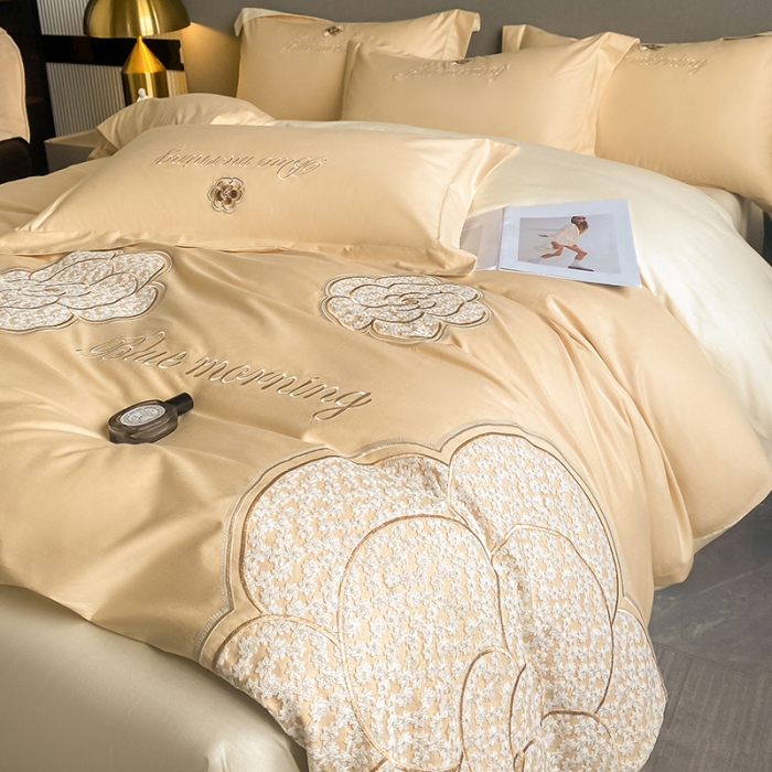 91家纺网 家纺一手货源 找家纺 涵宸 2023新款加厚全棉刺绣四件套-米昂 米昂-金