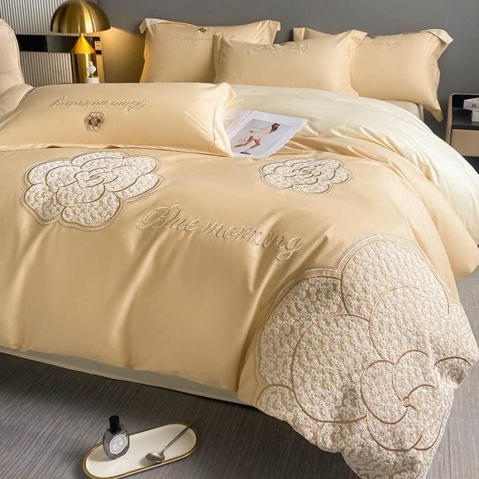 91家纺网 家纺一手货源 找家纺 涵宸 2023新款加厚全棉刺绣四件套-米昂 米昂-金