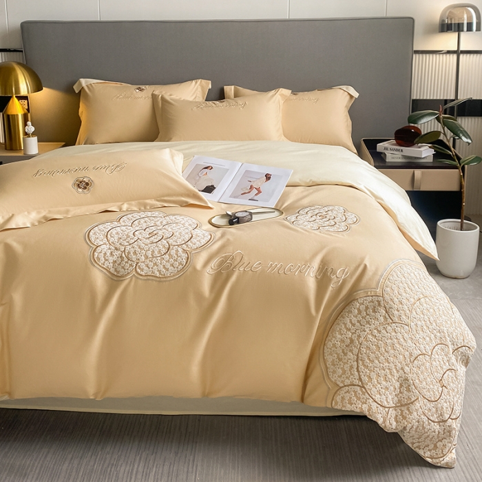 91家纺网 家纺一手货源 找家纺 涵宸 2023新款加厚全棉刺绣四件套-米昂 米昂-金