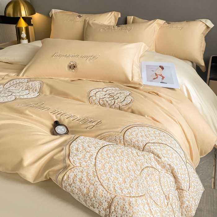 91家纺网 家纺一手货源 找家纺 涵宸 2023新款加厚全棉刺绣四件套-米昂 米昂-金