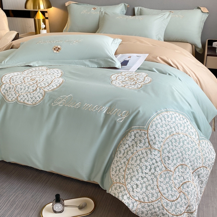 91家纺网 家纺一手货源 找家纺 涵宸 2023新款加厚全棉刺绣四件套-米昂 米昂-绿