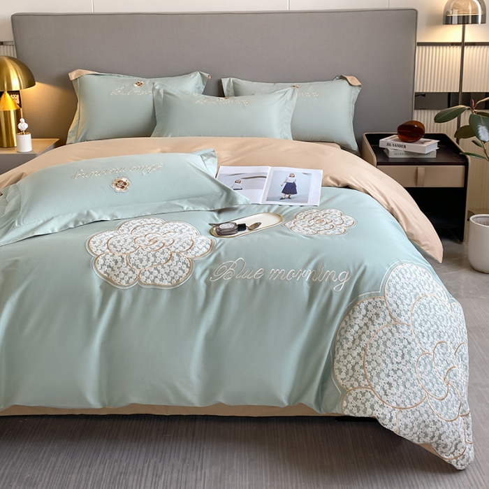 91家纺网 家纺一手货源 找家纺 涵宸 2023新款加厚全棉刺绣四件套-米昂 米昂-绿