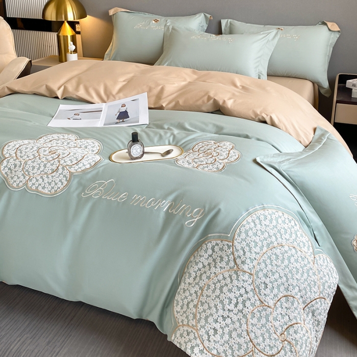 91家纺网 家纺一手货源 找家纺 涵宸 2023新款加厚全棉刺绣四件套-米昂 米昂-绿