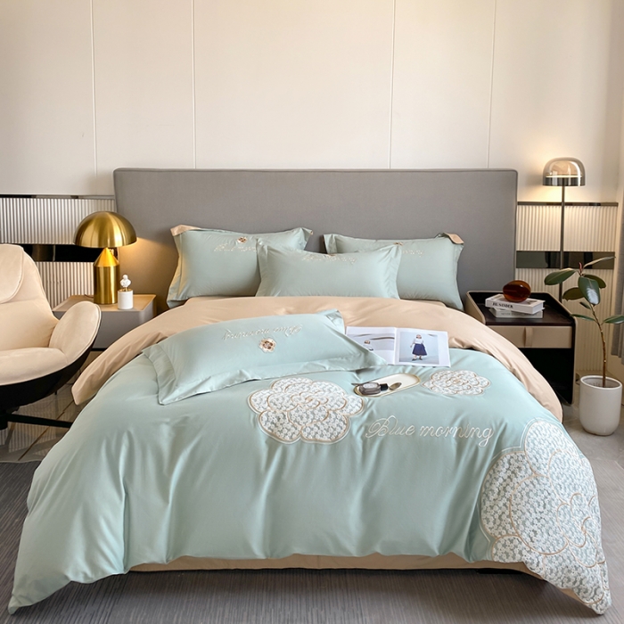 91家纺网 家纺一手货源 找家纺 涵宸 2023新款加厚全棉刺绣四件套-米昂 米昂-绿