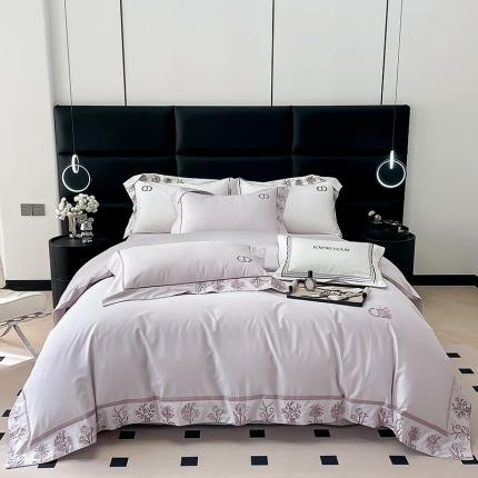 91家纺网 家纺一手货源 找家纺 若未 2023新款50支长绒棉棉织带款高精密刺绣四件套-诗雅-海棠紫