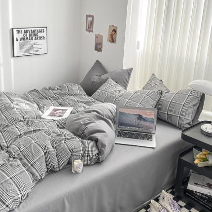 91家纺网 家纺一手货源 找家纺 梦嘉居 2023新款水洗棉色织无印风单被套 格调-黑