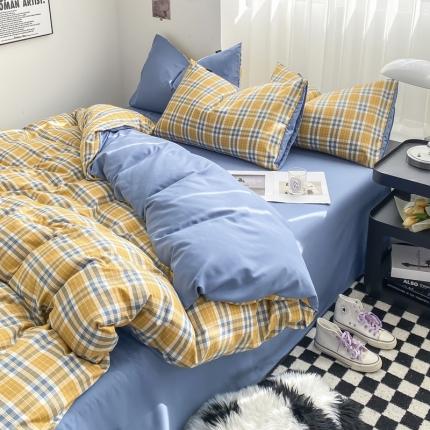 91家纺网 家纺一手货源 找家纺 梦嘉居 2023新款水洗棉色织无印风单被套 乐趣-黄