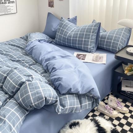 91家纺网 家纺一手货源 找家纺 梦嘉居 2023新款水洗棉色织无印风单被套 绅士-蓝