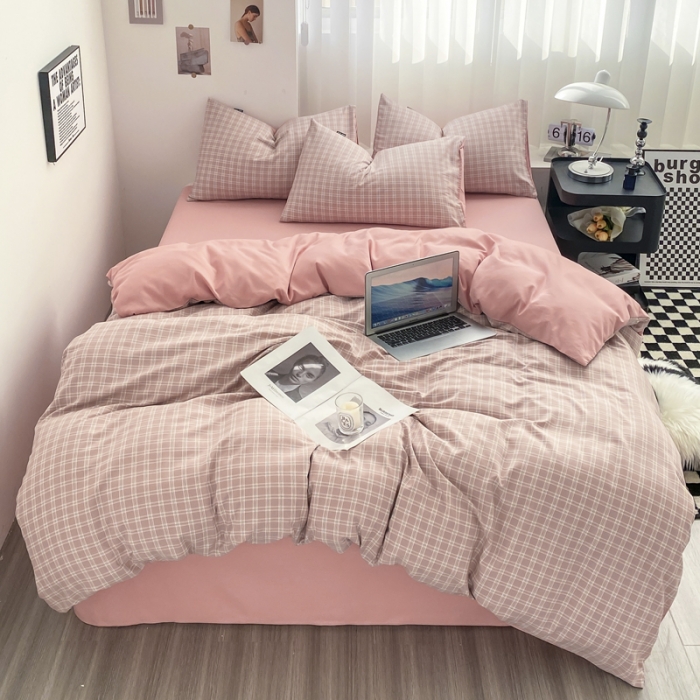 91家纺网 家纺一手货源 找家纺 梦嘉居 2023新款水洗棉色织无印风单被套 贝拉-粉