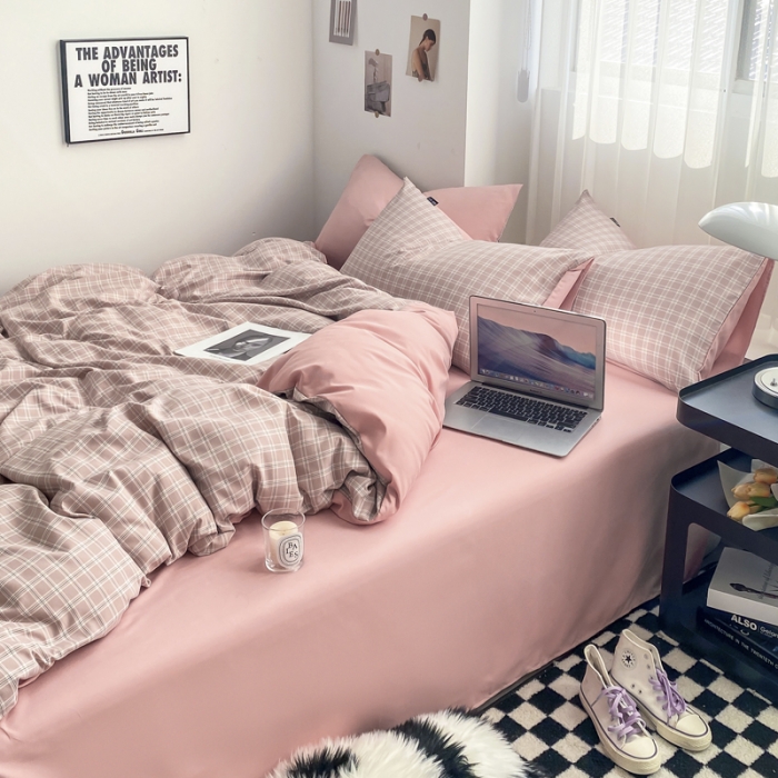 91家纺网 家纺一手货源 找家纺 梦嘉居 2023新款水洗棉色织无印风单被套 贝拉-粉