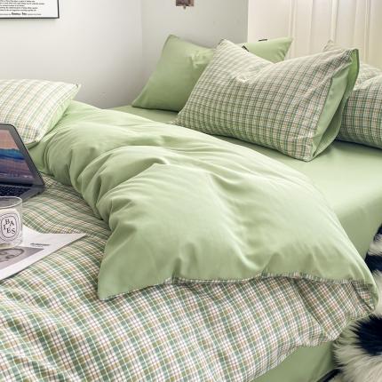 梦嘉居 2023新款水洗棉色织无印风单被套 泡泡-绿