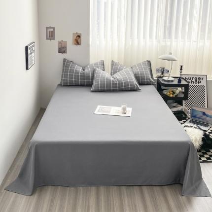 91家纺网 家纺一手货源 找家纺 梦嘉居 2023新款水洗棉色织无印风单床单 绅士-灰