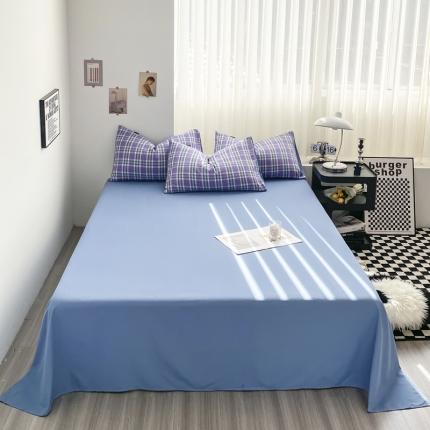 91家纺网 家纺一手货源 找家纺 梦嘉居 2023新款水洗棉色织无印风单床单 英伦-紫