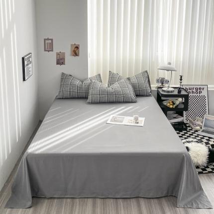 梦嘉居 2023新款水洗棉色织无印风单床单 格调-黑