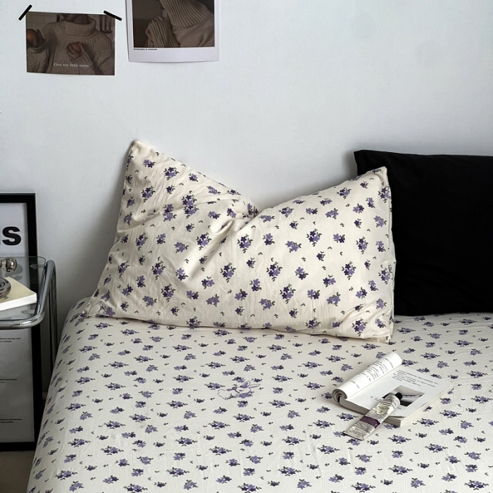 91家纺网 家纺一手货源 找家纺 直播热款A类水洗棉双层纱四件套纯色小碎花被套床笠三件套 闪耀黑+花园兔