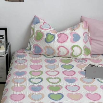 91家纺网 家纺一手货源 找家纺 直播热款水洗棉双层纱四件套碎花简约风床单单品单件 奶粉+小幸运