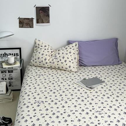 直播热款水洗棉双层纱四件套碎花简约风床单单品单件 浅紫+花园兔