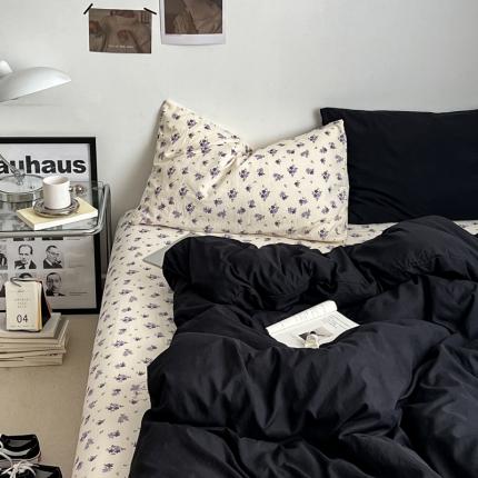 91家纺网 家纺一手货源 找家纺 （总）直播热款水洗棉双层纱四件套碎花简约风单品单被套单件