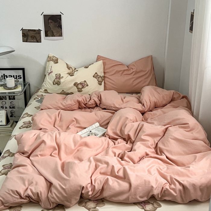 91家纺网 家纺一手货源 找家纺 （总）直播热款水洗棉双层纱四件套碎花简约风单品单被套单件