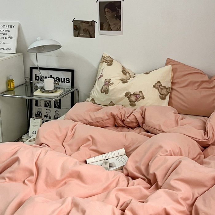 91家纺网 家纺一手货源 找家纺 （总）直播热款水洗棉双层纱四件套碎花简约风单品单被套单件