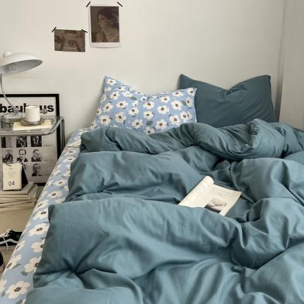 直播热款水洗棉双层纱四件套碎花简约风单品单被套单件 雾霾兰+花溪