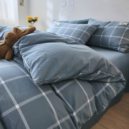 91家纺网 家纺一手货源 找家纺 【直播爆款】2023新款全棉色织水洗四件套全棉纯棉床单被套学生宿舍床上