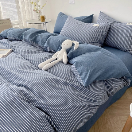 91家纺网 家纺一手货源 找家纺 【直播爆款】2023新款全棉色织水洗四件套全棉纯棉床单被套学生宿舍床上