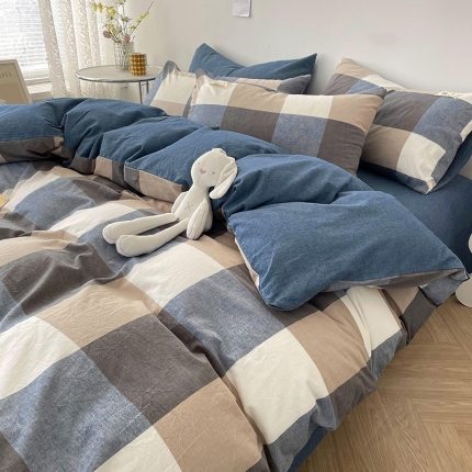 91家纺网 家纺一手货源 找家纺 【直播爆款】2023新款全棉色织水洗四件套全棉纯棉床单被套学生宿舍床上