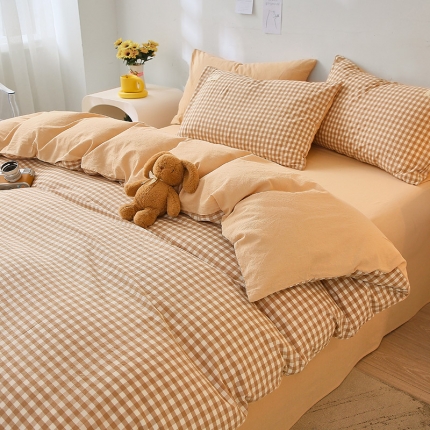 91家纺网 家纺一手货源 找家纺 【直播爆款】2023新款全棉色织水洗四件套全棉纯棉床单被套学生宿舍床上