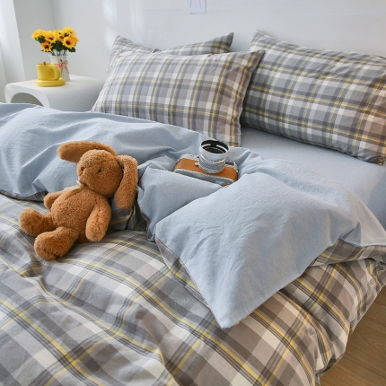 91家纺网 家纺一手货源 找家纺 【直播爆款】2023新款全棉色织水洗四件套全棉纯棉床单被套学生宿舍床上