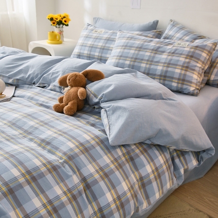 91家纺网 家纺一手货源 找家纺 【直播爆款】2023新款全棉色织水洗四件套全棉纯棉床单被套学生宿舍床上