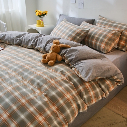 91家纺网 家纺一手货源 找家纺 【直播爆款】2023新款全棉色织水洗四件套全棉纯棉床单被套学生宿舍床上