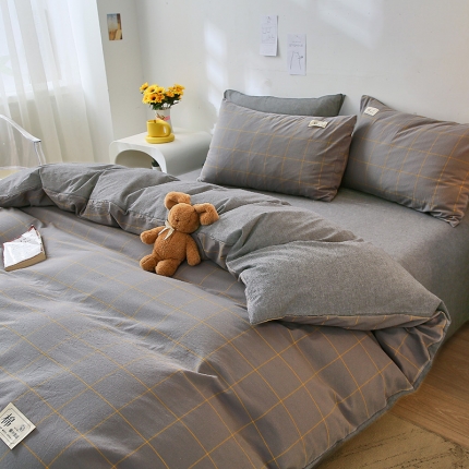 91家纺网 家纺一手货源 找家纺 【直播爆款】2023新款全棉色织水洗四件套全棉纯棉床单被套学生宿舍床上