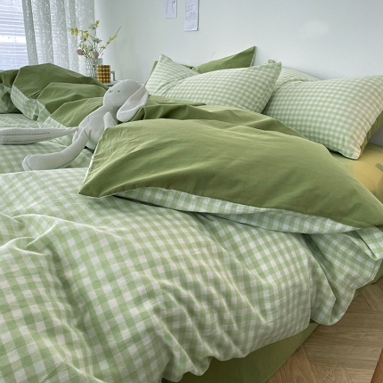 91家纺网 家纺一手货源 找家纺 【直播爆款】2023新款全棉色织水洗四件套全棉纯棉床单被套学生宿舍床上